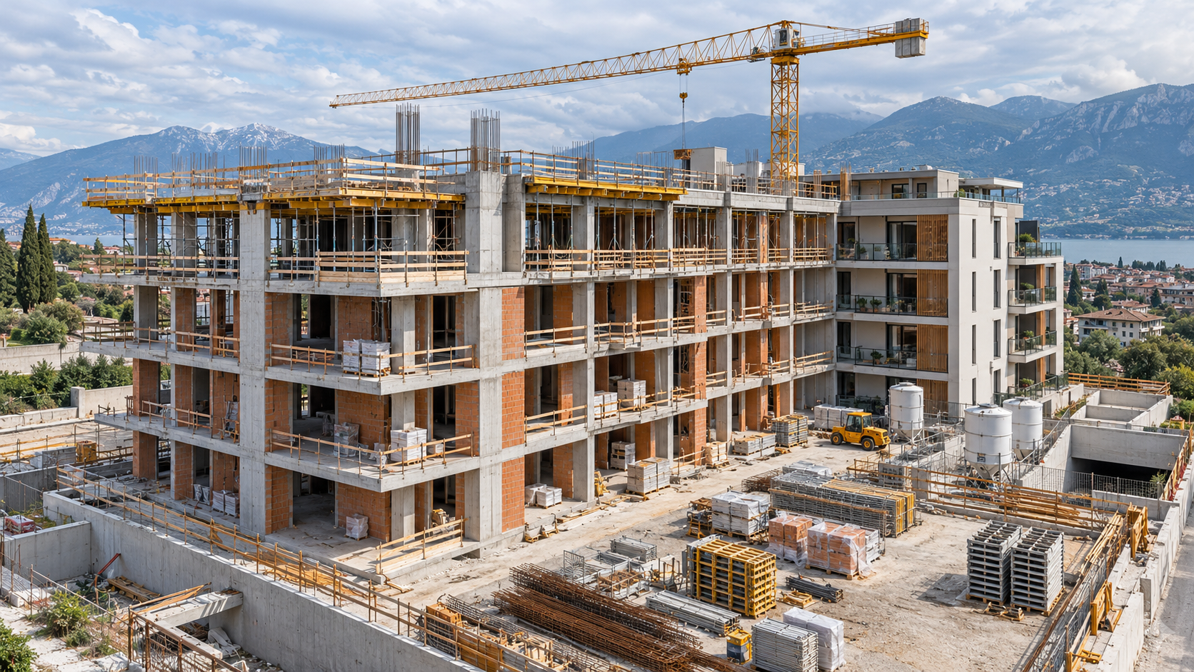 Cantiere organizzato per una nuova costruzione