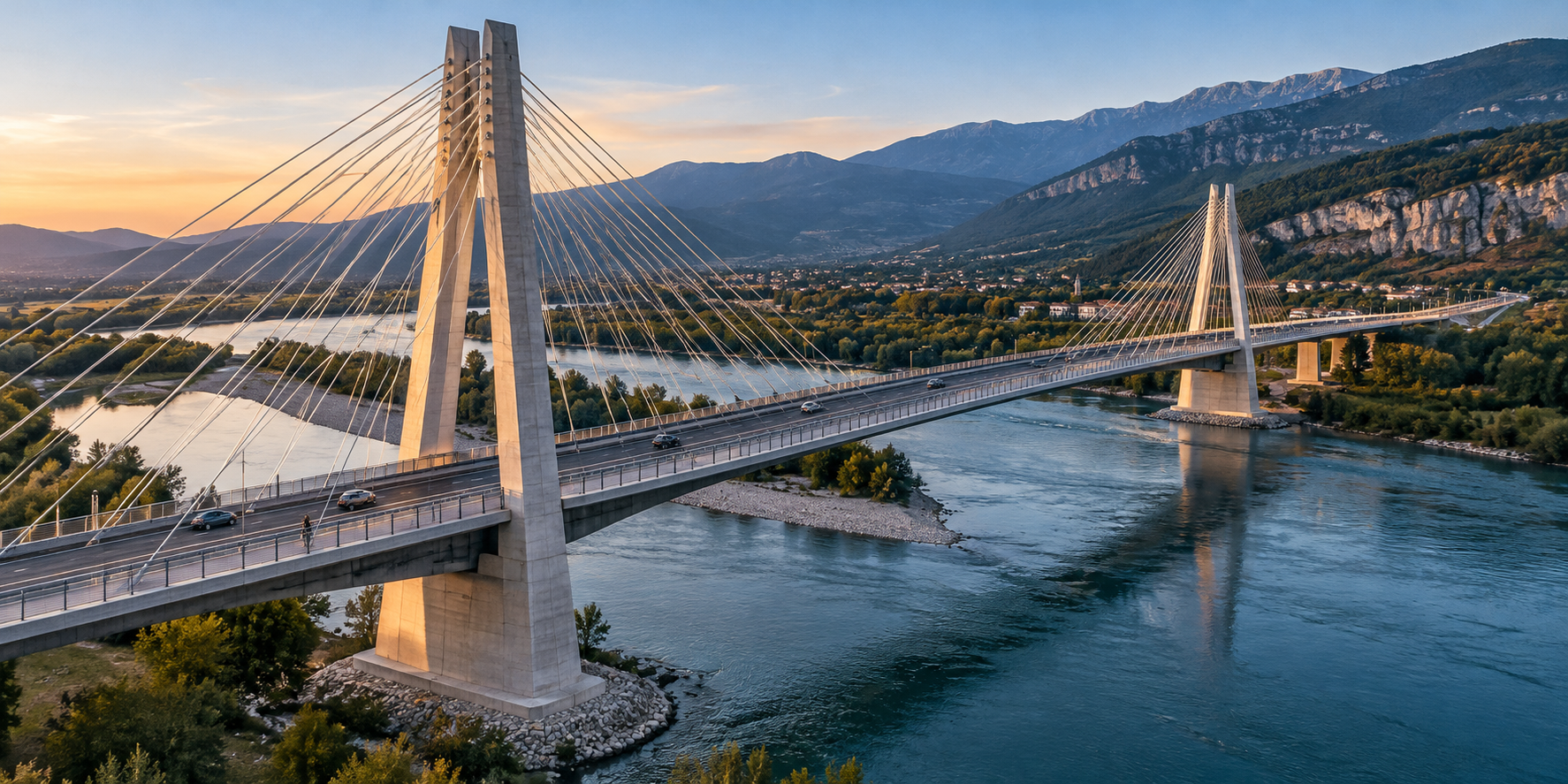 Ponte strallato in un paesaggio italiano