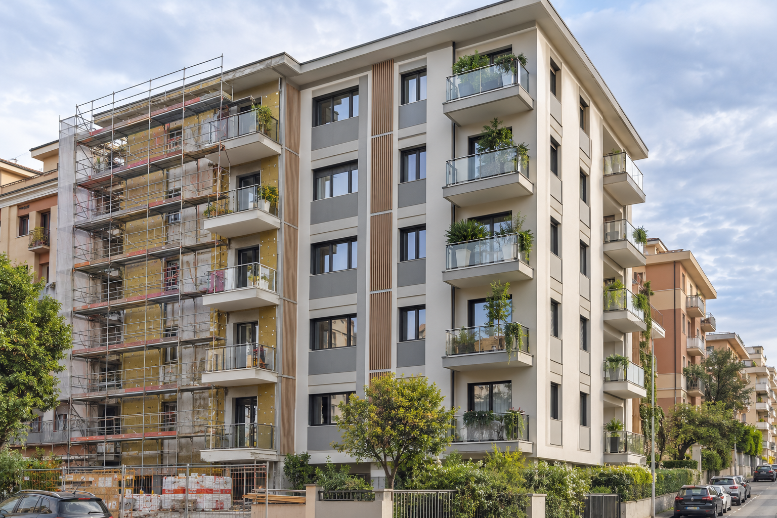 Edificio residenziale durante una riqualificazione energetica